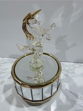 Vintage  unicorn with golden mane on mirrored music box, plays "Love Story”